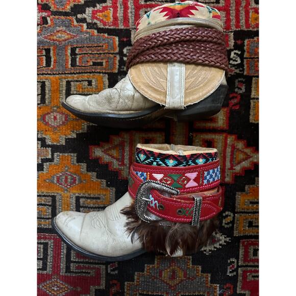 Upsicled cowboy boots boho bohemian booties feather reworked sz 8 free people - Picture 4 of 16